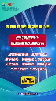 慶陽市招商引資項(xiàng)目推介會簽約項(xiàng)目81個(gè)、簽約額950.98億元,！