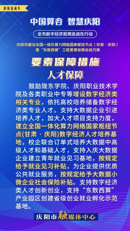 【V視】慶陽市建設(shè)全國一體化算力網(wǎng)絡(luò)國家樞紐節(jié)點(diǎn)（甘肅 ·慶陽）暨“東數(shù)西算”工程要素保障總體方案︱要素保障措施——人才保障（四）