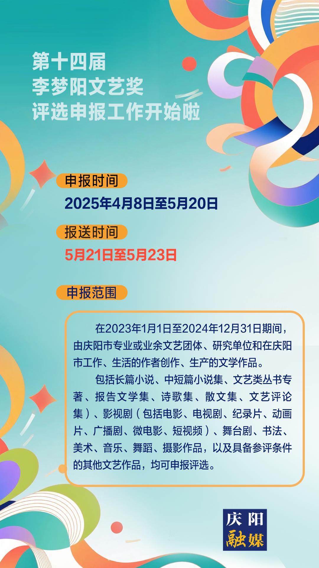【微海報】第十四屆李夢陽文藝獎評選申報工作開始啦！